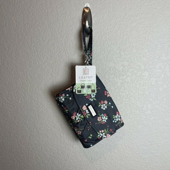 NWT Lillybit by Demdaco Diaper Clutch Bag Tote Purse Changing Pad Gray Pink - Picture 2 of 9